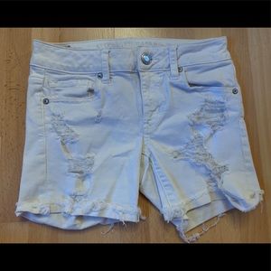 American Eagle White Ripped Jean Shorts